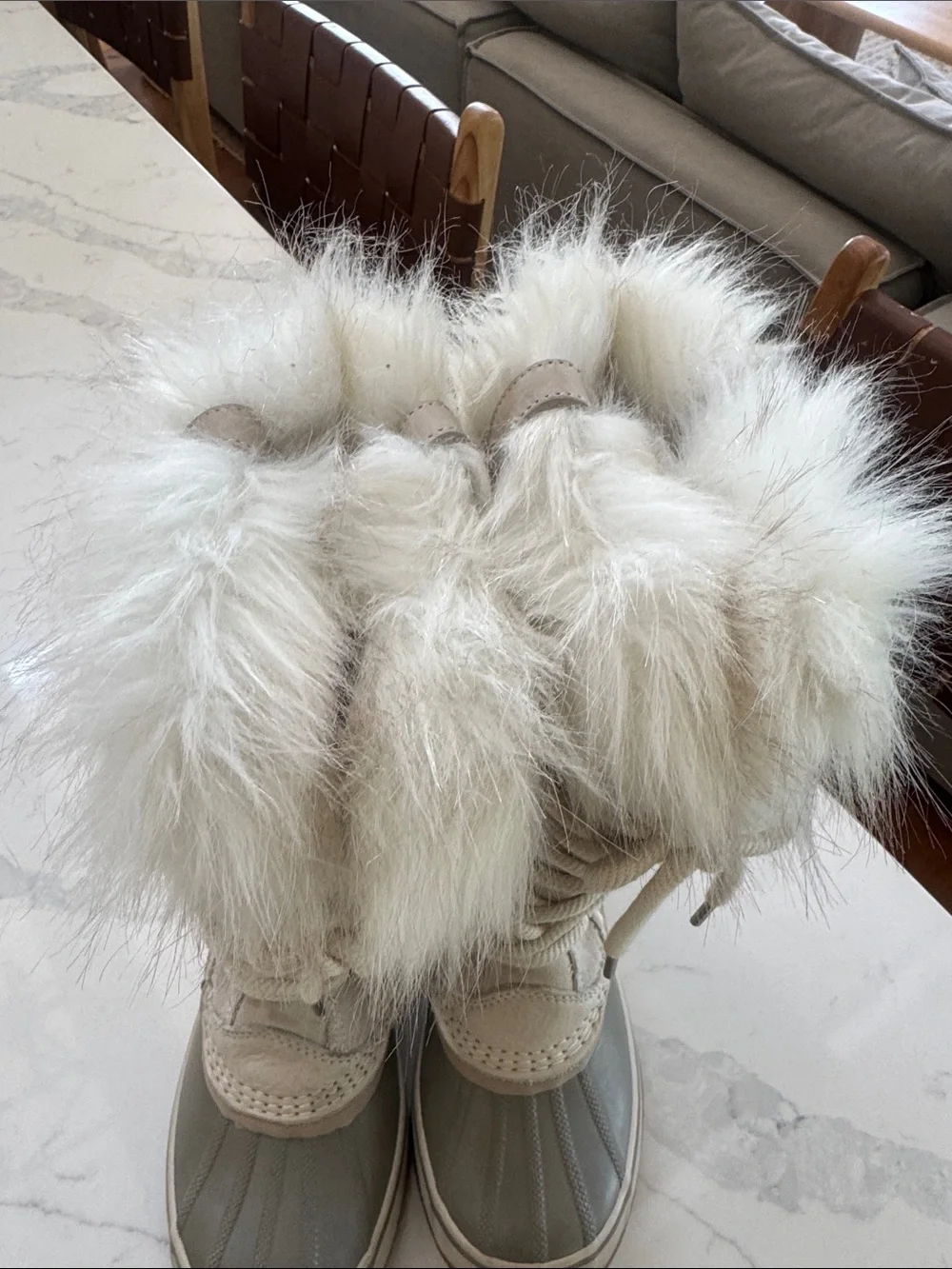 SOREL Joan of Arctic cream suede taupe faux fur waterproof winter snow boots